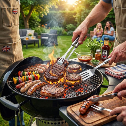 3 Piece Stainless Steel BBQ Tool Set with Food Turner, Tongs & Fork Barbecue Utensils with Hanging Loops BBQ Accessories for Garden, Camping & Outdoor Cooking