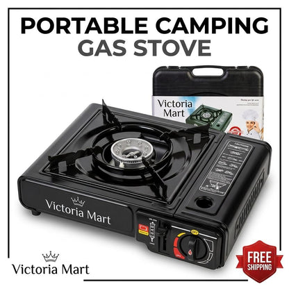 Portable Camping Gas Stove with Automatic Piezo Ignition Lightweight Butane Gas Cooker Outdoor Camping Stove with Carry Case for Hiking BBQ Fishing Picnic Travel 36 × 31 × 9 cm