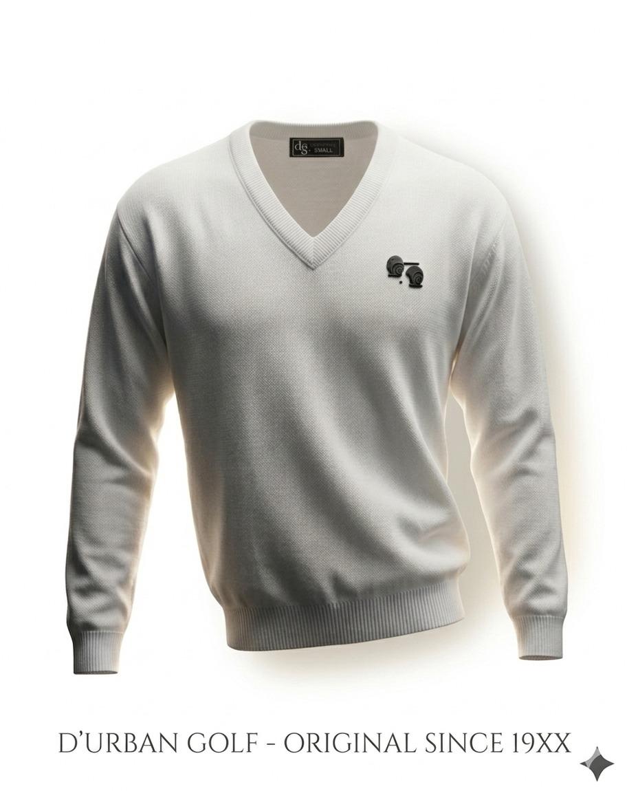 Men’s Lightweight White Sweater Bowling Golf Style Jumper Soft Knit Casual Top S–5XL Long Sleeve Breathable Fabric