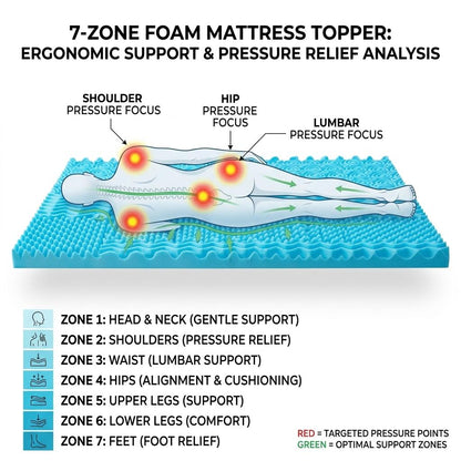 7 Zone PU Foam Mattress Topper 5cm & 10cm Cooling Breathable Open Cell Foam Bed Topper Soft & Supportive Mattress Overlay Single Small Double Double King Super King UK