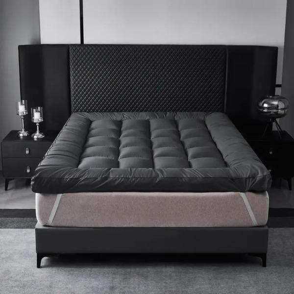 Extra Deep Mattress Topper 4 Inches 10cm Thick Luxury Hotel Quality Fluffy Breathable Bounce Back Comfy Grey Mattresses Toppers with Corner Elasticated Straps Single Double Super King Bedding Size
