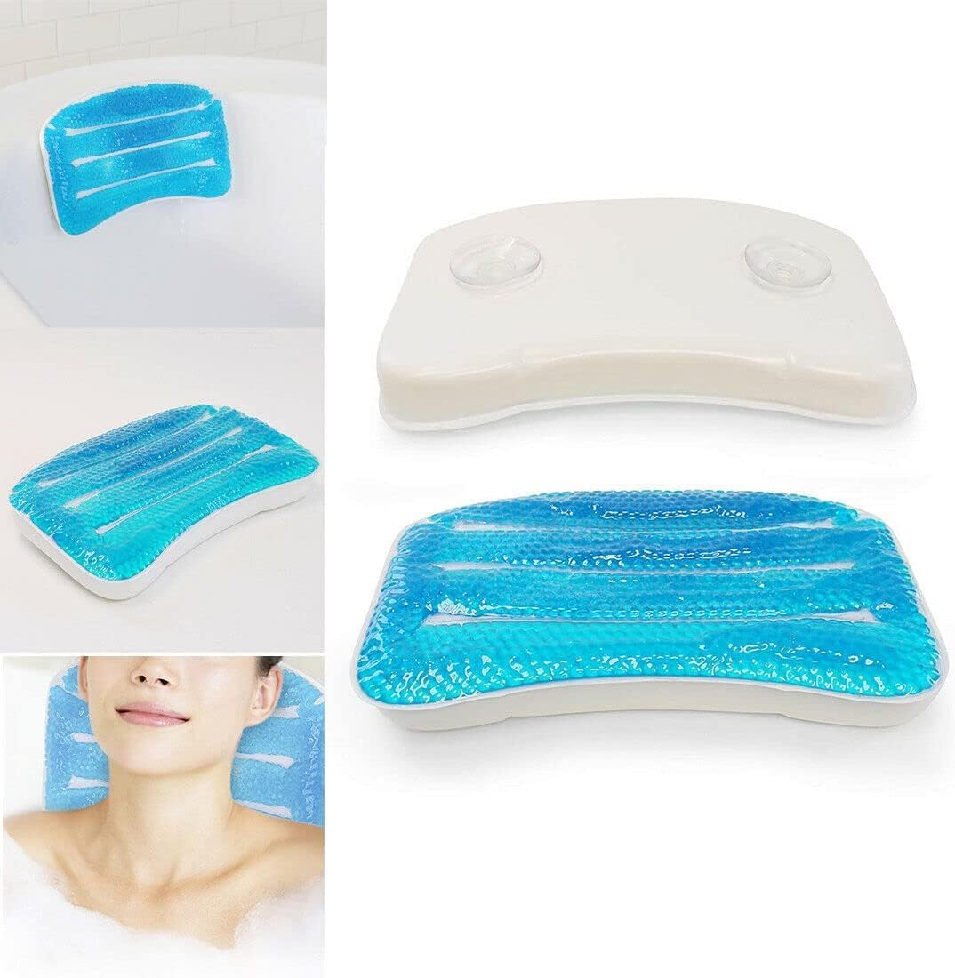 Cooling Gel Spa Bath Pillow with Suction Cups Soft Neck & Shoulder Support Headrest for Bathtub & Home Spa Relaxation