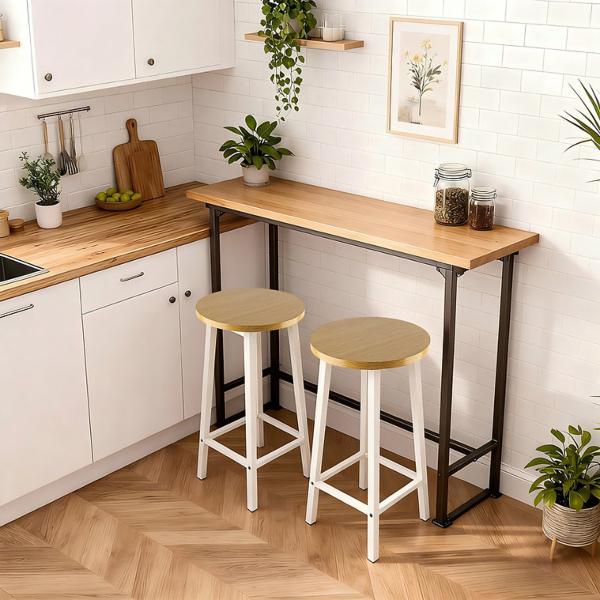 Solid Wood Bar Stools Set of 2 – Stylish Modern Breakfast Bar Seating with Durable Metal Legs, Space-Saving Kitchen Island Stools (3 Color Options)