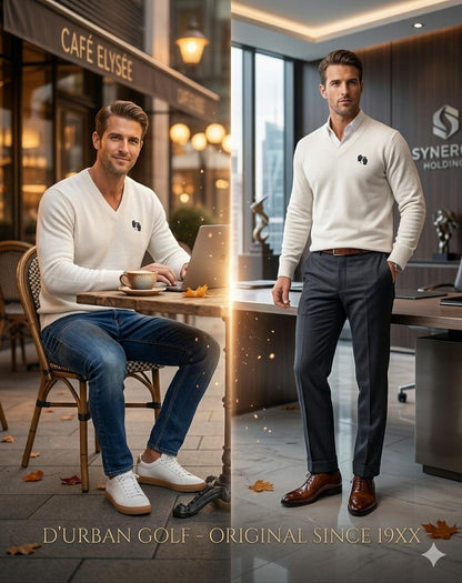 Men’s Lightweight White Sweater Bowling Golf Style Jumper Soft Knit Casual Top S–5XL Long Sleeve Breathable Fabric