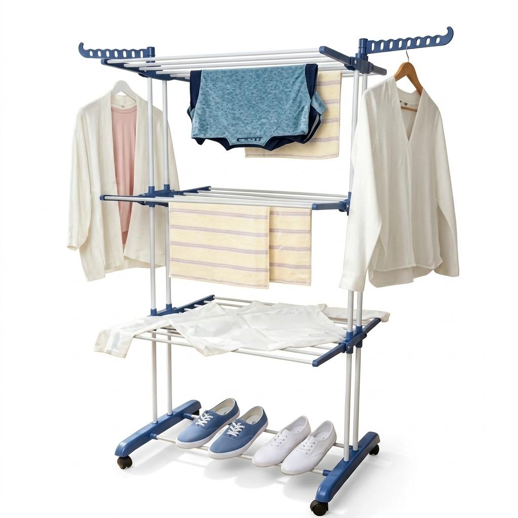 4 Tier Foldable Clothes Airer Drying Rack with Wheels Adjustable Indoor Laundry Dryer 18m Drying Space Lightweight & Durable for Household Use