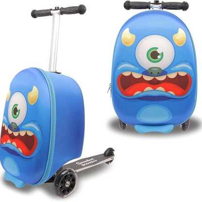 2-in-1 Kids Scooter Suitcase 18 Inch Foldable Ride-On Children's Luggage 25L Lightweight Travel Case with Smooth Wheels for Boys & Girls 5+