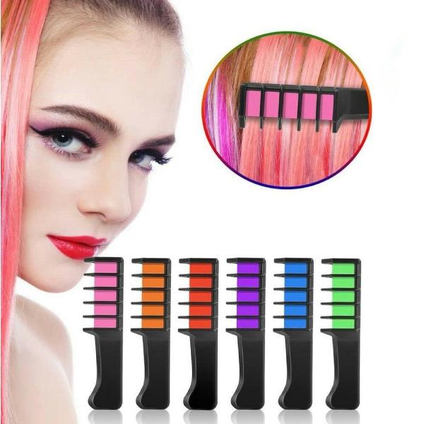 6 Pack Temporary Hair Colour Chalk Combs Washable Hair Dye Comb Set for Kids & Adults DIY Hair Colour for Parties Festivals & Cosplay