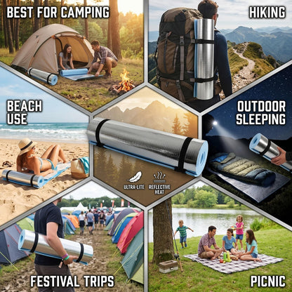 Aluminium EVA Foam Camping Mat 180x50cm – Waterproof Roll Up Sleeping Mat for Camping, Hiking & Outdoor Activities with Storage Straps
