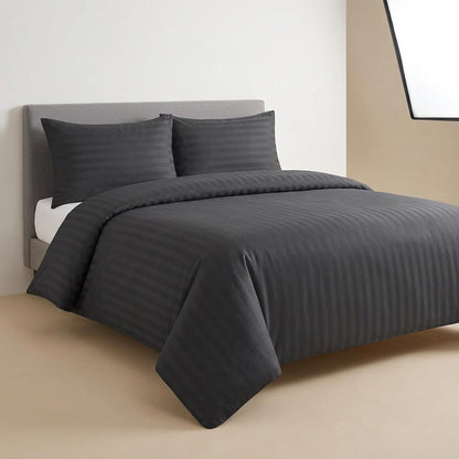 Premium Hotel Quality PolyCotton Satin Stripe Duvet Cover Set with Pillowcases Quilt Bedding Soft Easy Care Luxury Bed Linen