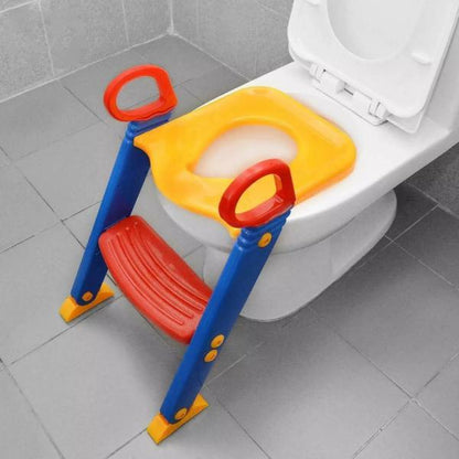 Baby Adjustable Toilet Training Seat with Ladder Foldable Potty Training Seat for Kids with Non-Slip Steps & Handles Universal Fit Kids Toilet Trainer