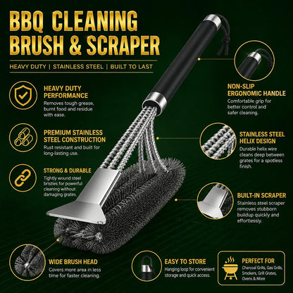 44cm BBQ Cleaning Brush & Scraper Stainless Steel Grill Brush with Non-Slip Ergonomic Handle for Charcoal & Gas BBQ Grills
