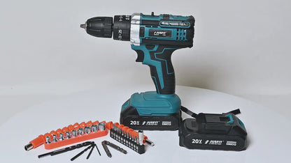 Cordless Hammer Impact Drill Driver Kit with 2 x 2000mAh Batteries, 29 Piece Accessory Set, 25+3 Torque Settings, LED Work Light & Fast Charger for DIY and Home Repairs