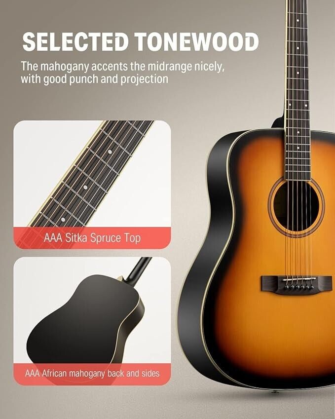 Donner Acoustic Guitar for Beginner Adult Full Size Dreadnought 41 Inch