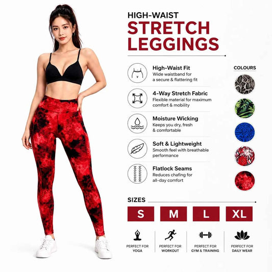 Women’s High Waist Stretch Leggings – Yoga Gym Running Fitness Workout Pants