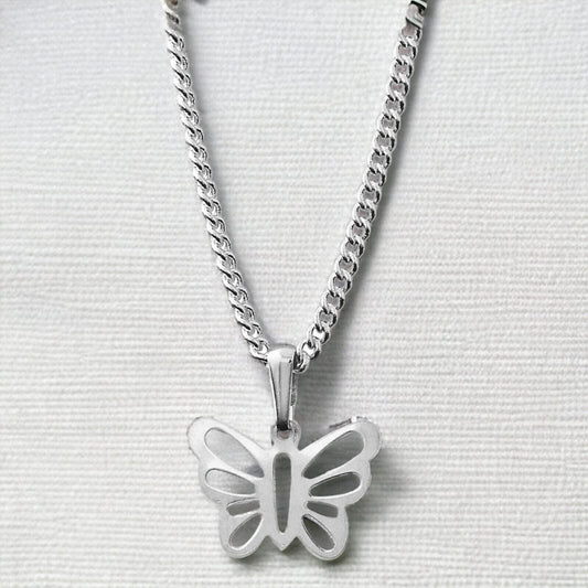 Women Sterling Silver Butterfly Charm Necklace Stainless Steel Pendant Jewelry